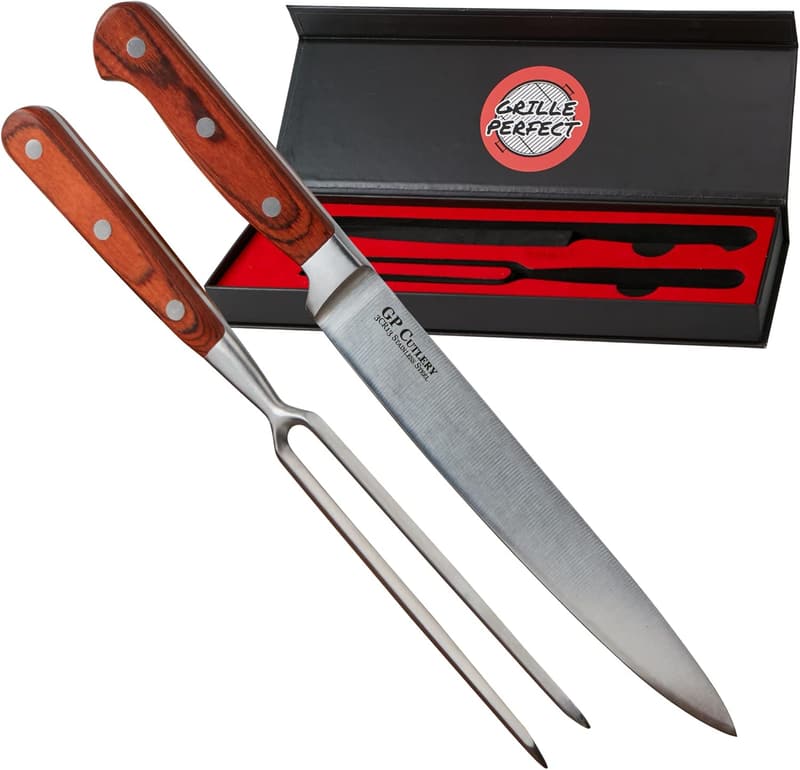 Stainless Steel Meat Carving Set with Fork and Storage Box