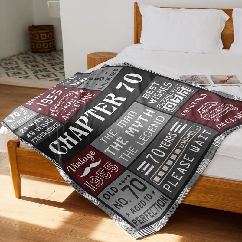 70th Birthday Blanket for Men - Unique 1955 Throw Gift