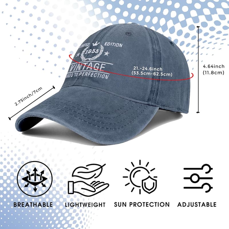 70th Birthday Vintage 1955 Embroidered Baseball Cap