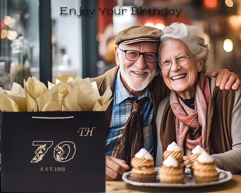 70th Birthday Gift Bag for Men & Women - Vintage Metallic Design