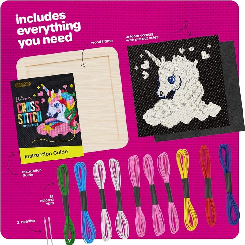 Unicorn Cross Stitch Kit for Girls, Ages 8-12 Birthday Gift