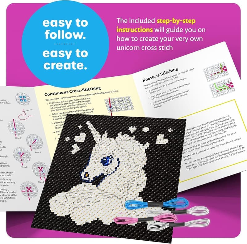 Unicorn Cross Stitch Kit for Girls, Ages 8-12 Birthday Gift