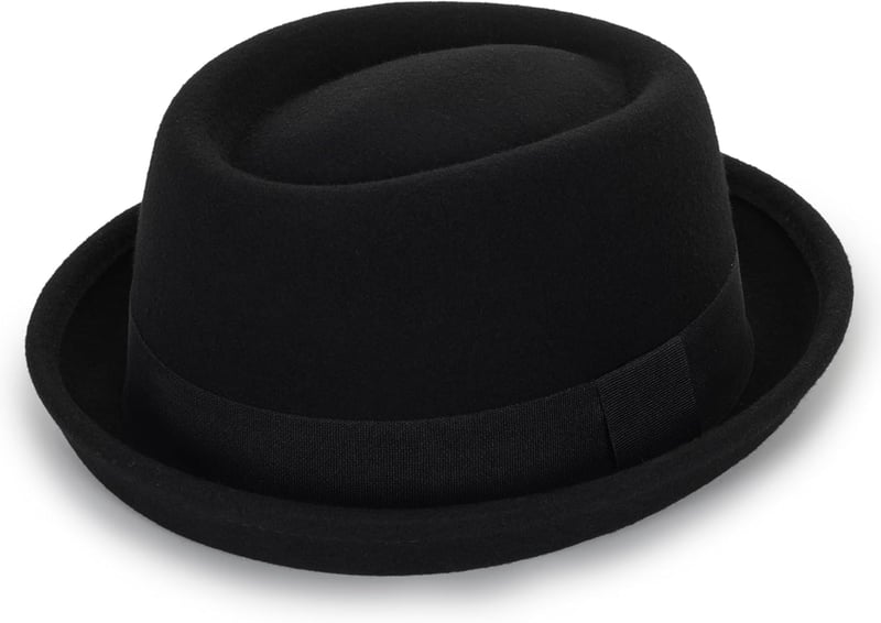 Black Wool Flat Top Porkpie Hat for Men (S-M)