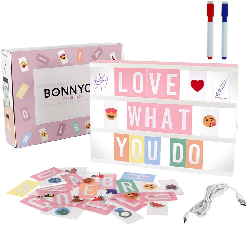 Pink Cinema Light Box with 400 Letters & Emojis for Women