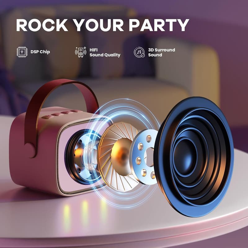 Portable Bluetooth Karaoke Machine with 2 Microphones for Kids