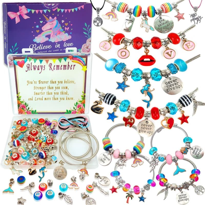 Unicorn Charm Bracelet Kit for Kids' Birthday Gifts