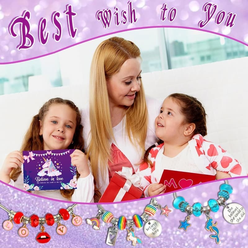 Unicorn Charm Bracelet Kit for Kids' Birthday Gifts