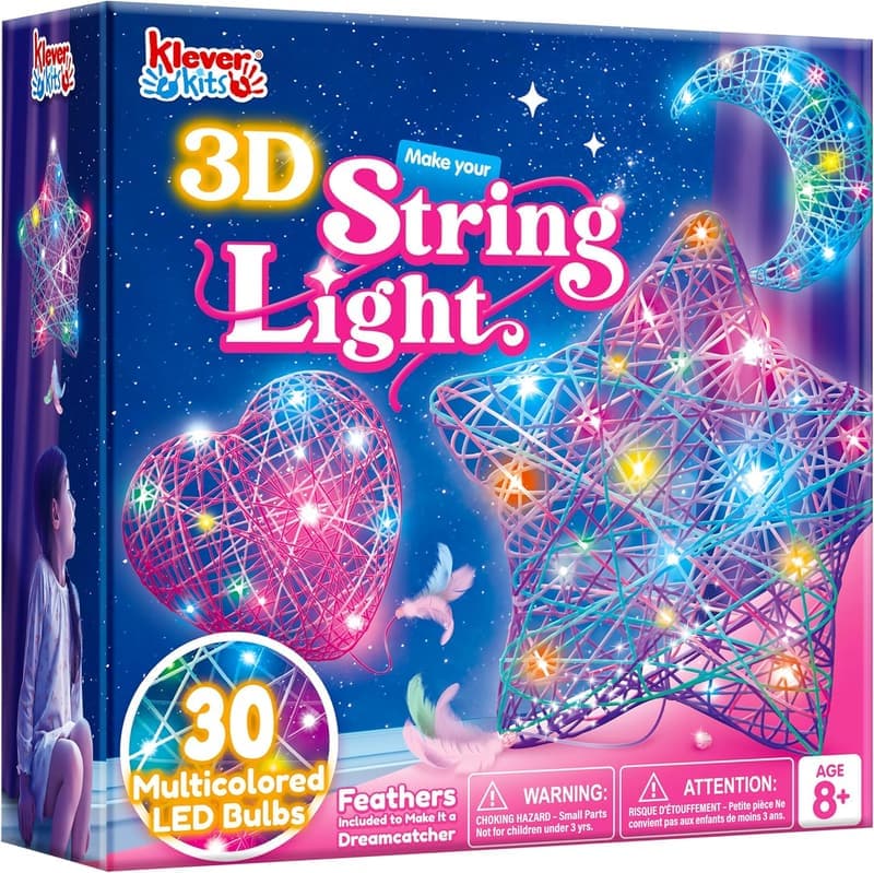 Light Up 3D String Art Kit for Kids Ages 6+, Multi-Colored LEDs