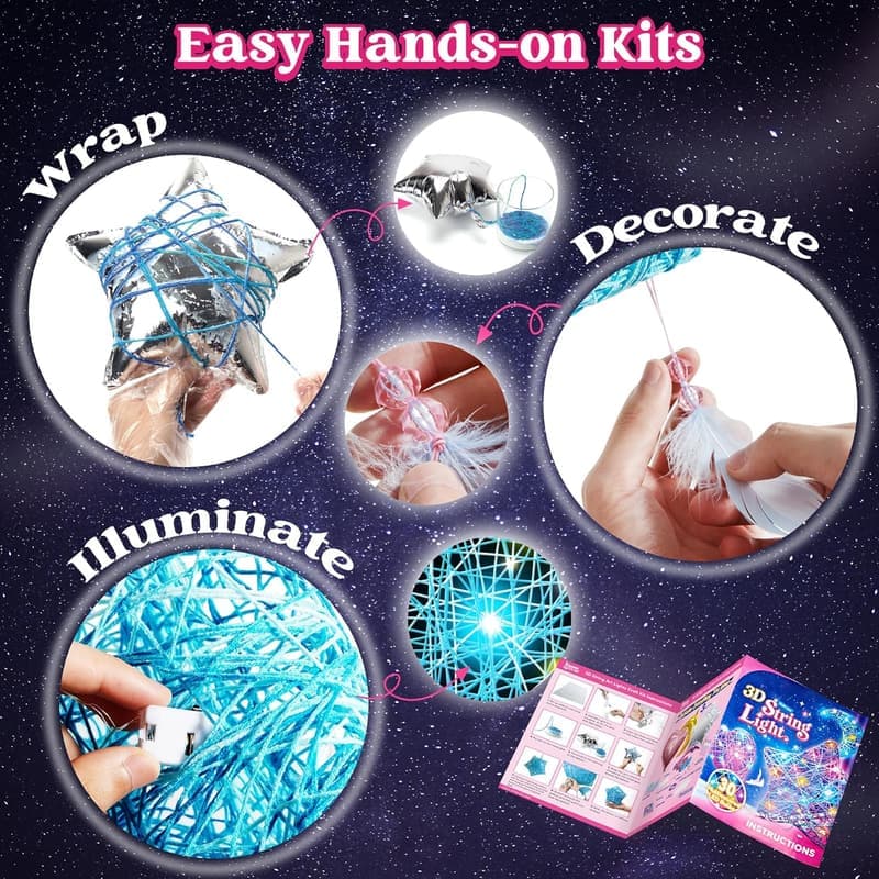 Light Up 3D String Art Kit for Kids Ages 6+, Multi-Colored LEDs
