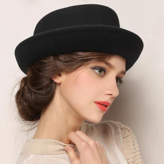 Wool Felt Pork Pie Hat with Ribbon for Men and Women