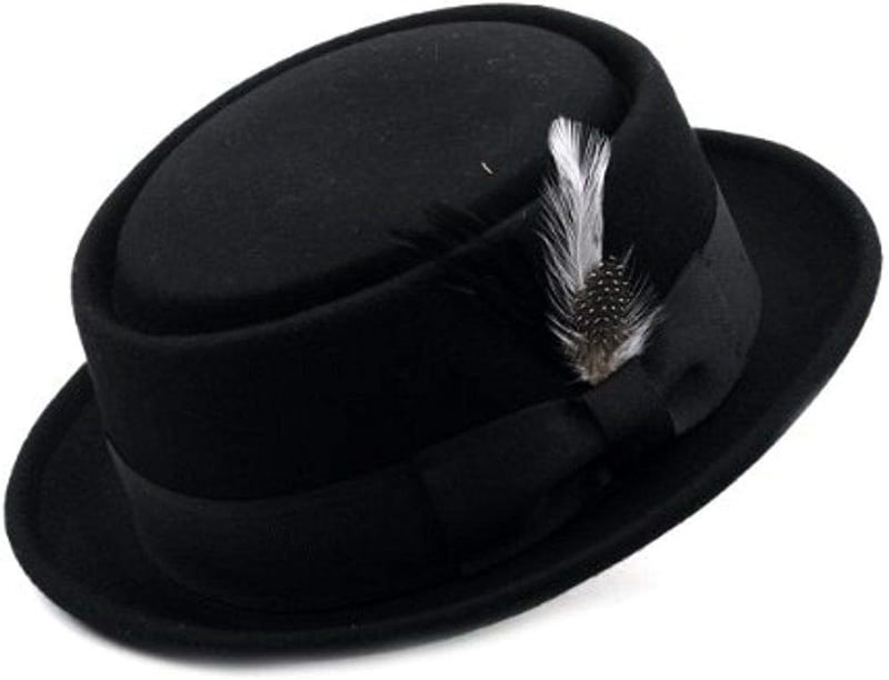 Men's Crushable Wool Felt Porkpie Fedora Hat with Feather