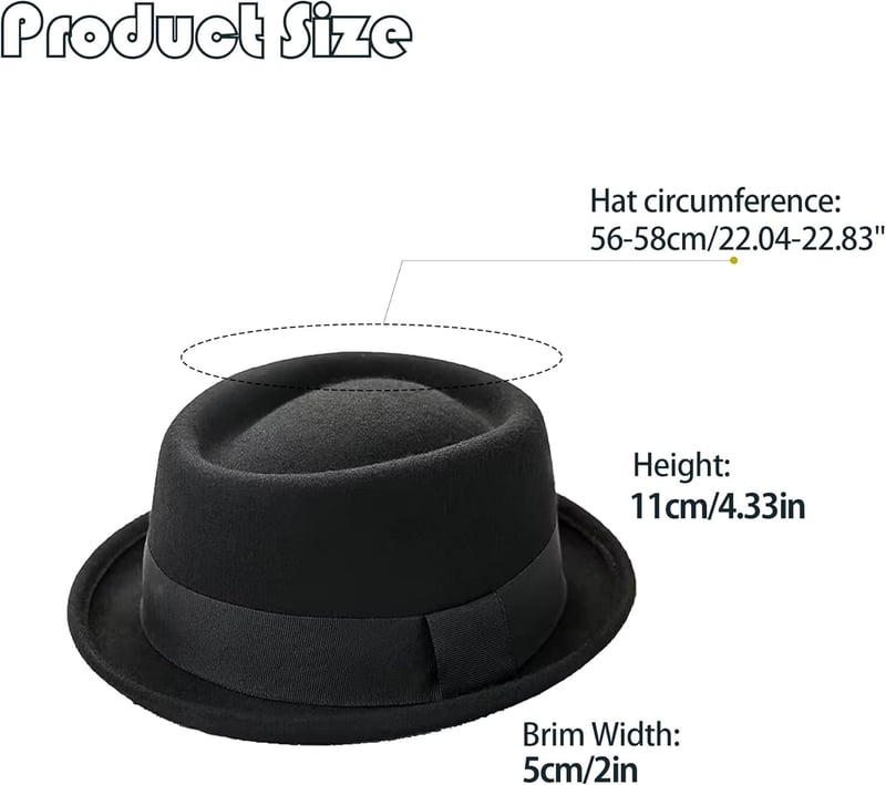 Wool Felt Pork Pie Hat for Men and Women