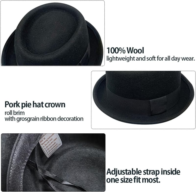 Wool Felt Pork Pie Hat for Men and Women