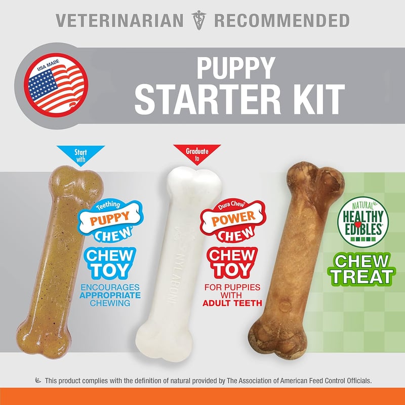 Puppy Starter Kit with 2 Chew Toys & 1 Treat, Bacon/Chicken Flavor