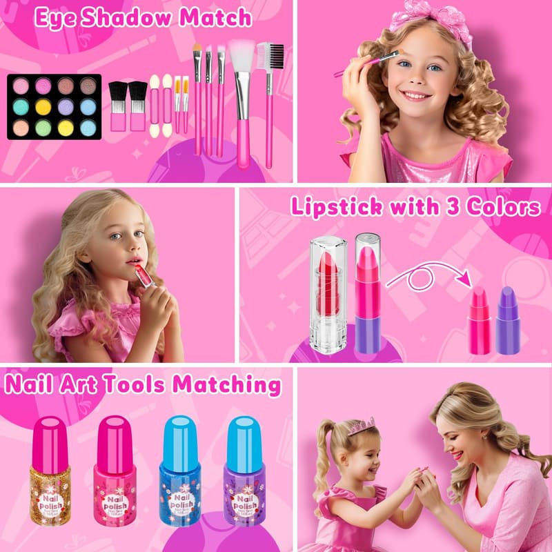 Kids Makeup Kit - 58 Pcs Washable Cosmetic Set for Girls