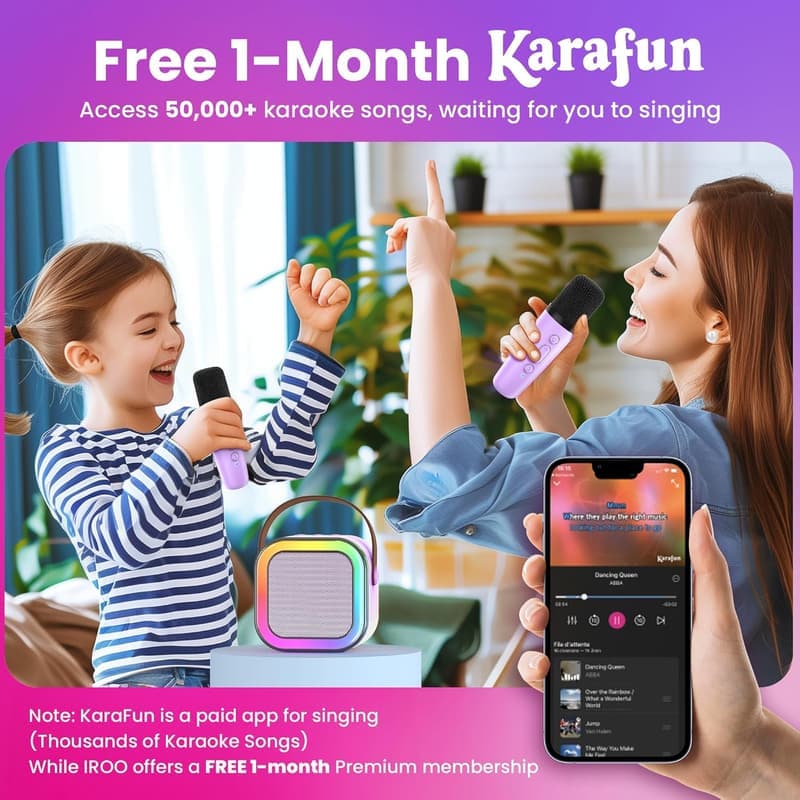 Kids Mini Karaoke Machine with 2 Wireless Mics - Birthday Gift