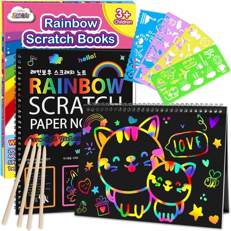Rainbow Scratch Paper Notebooks - 2 Pack Art Gift for Kids
