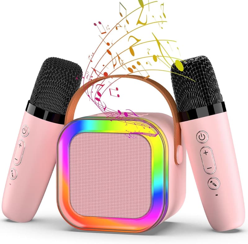 Karaoke Machine with 2 Wireless Microphones & LED Lights