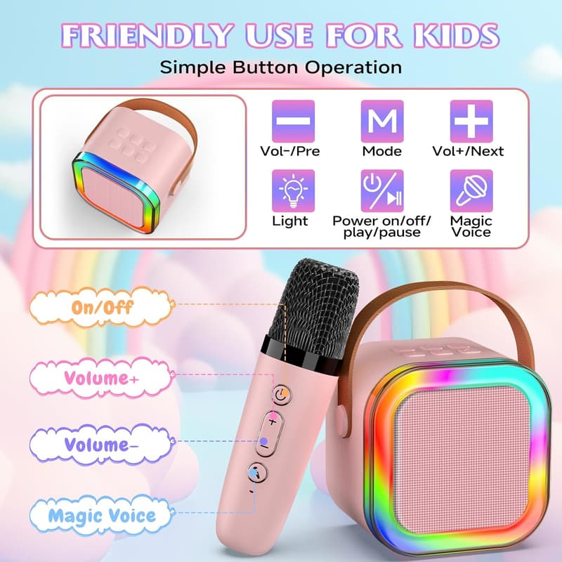 Karaoke Machine with 2 Wireless Microphones & LED Lights