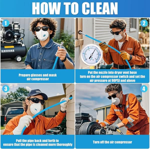 Dryer Vent Cleaning Kit: 23ft Hose & Nozzles