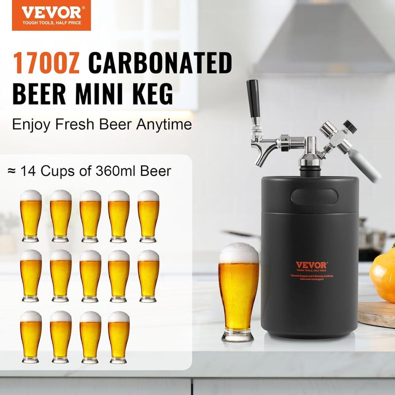 Pressurized Beer Growler Tap System, 5L Stainless Steel