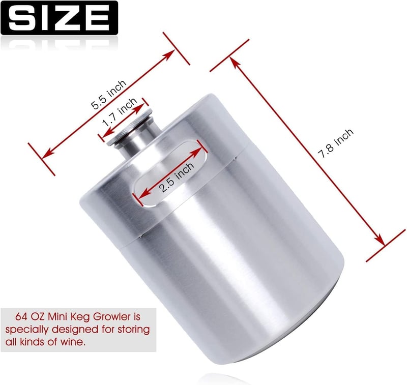 64 OZ Pressurized Stainless Steel Mini Keg Growler for Home Brewing