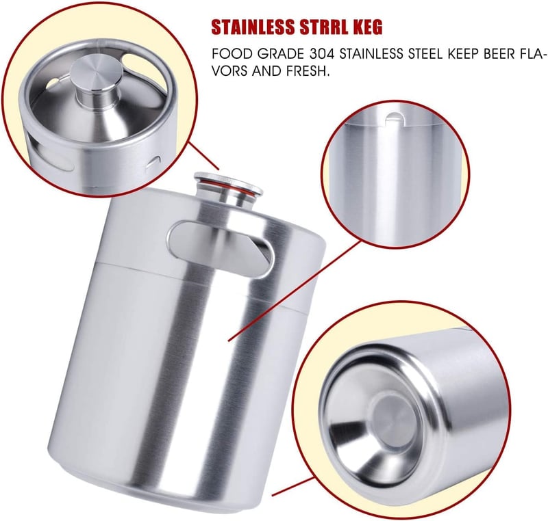 64 OZ Pressurized Stainless Steel Mini Keg Growler for Home Brewing