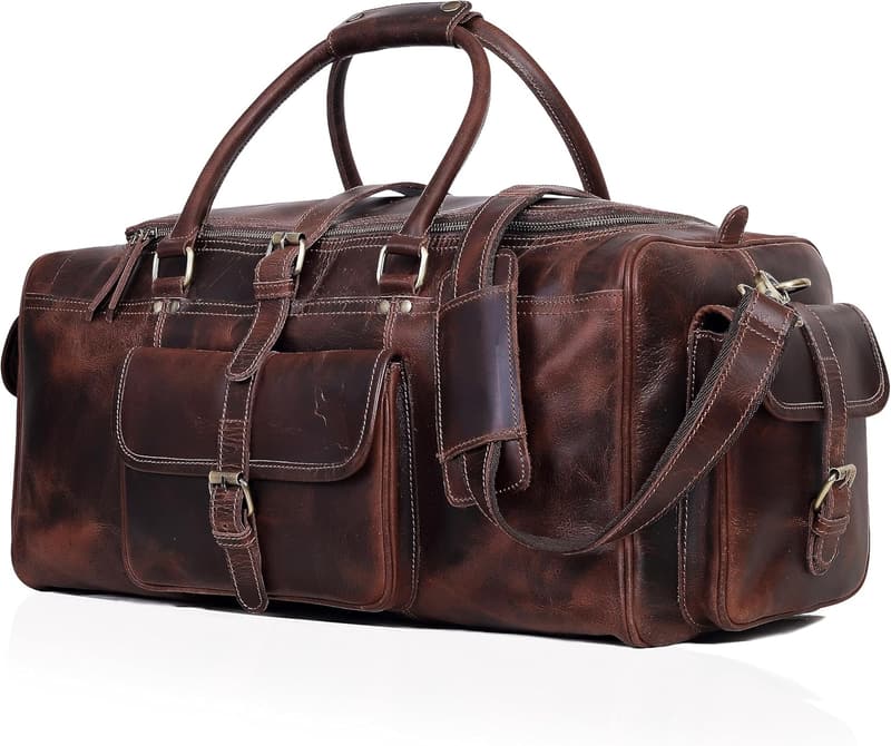 Full Grain Leather Weekender Duffel Bag for Men
