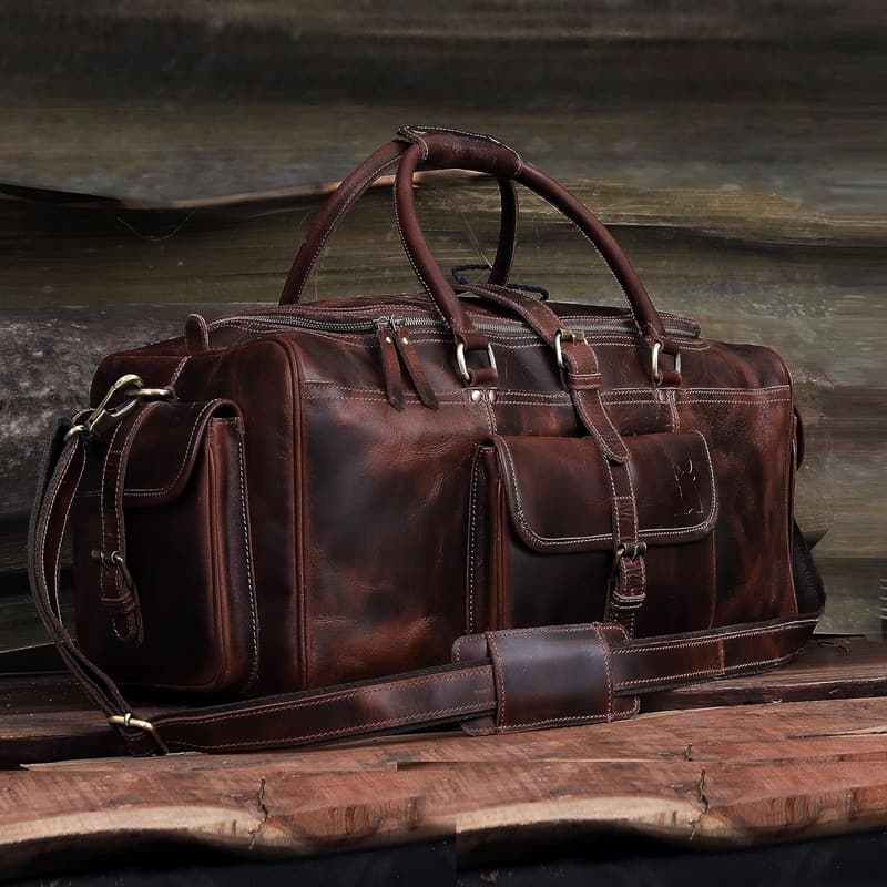 Full Grain Leather Weekender Duffel Bag for Men