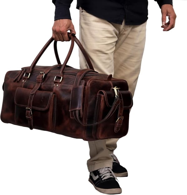 Full Grain Leather Weekender Duffel Bag for Men