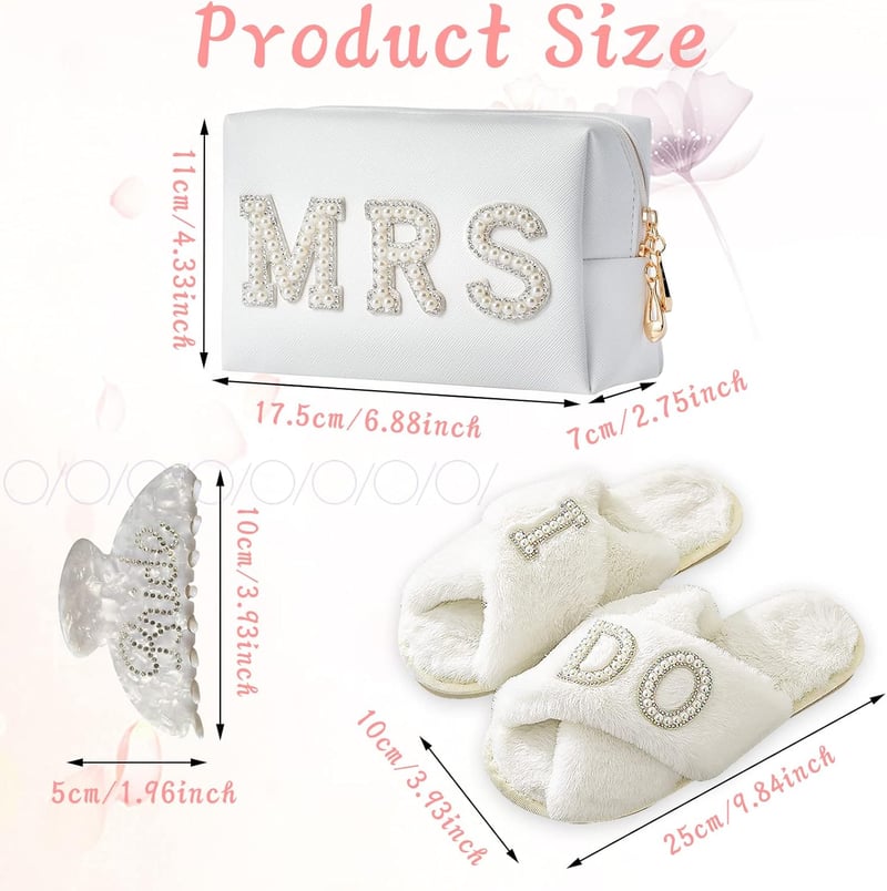 Bride-To-Be Gift Set: Makeup Bag, Slippers, Robe, Hair Clip
