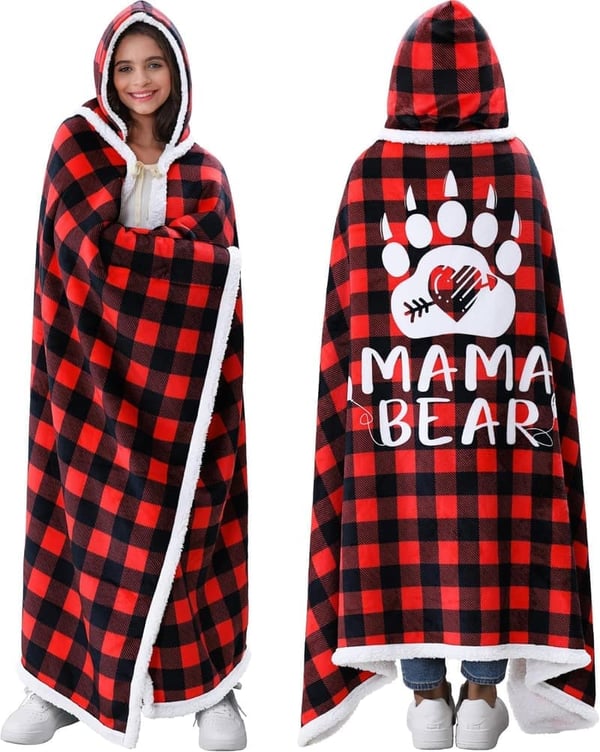 Mother's Day Buffalo Plaid Hoodie Blanket for Mom