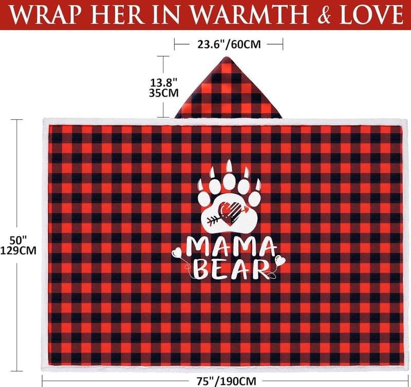 Mother's Day Buffalo Plaid Hoodie Blanket for Mom