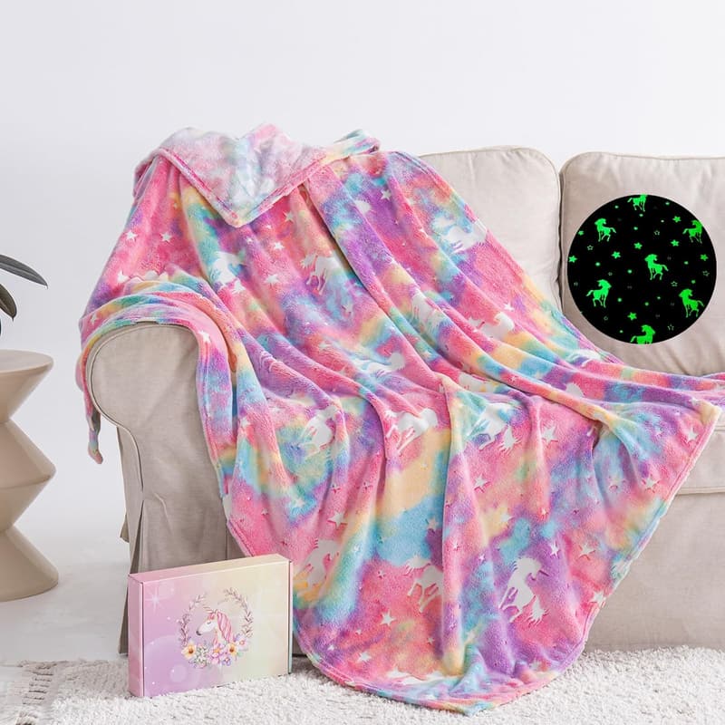 Unicorn Glow-in-the-Dark Blanket for Kids' Birthdays