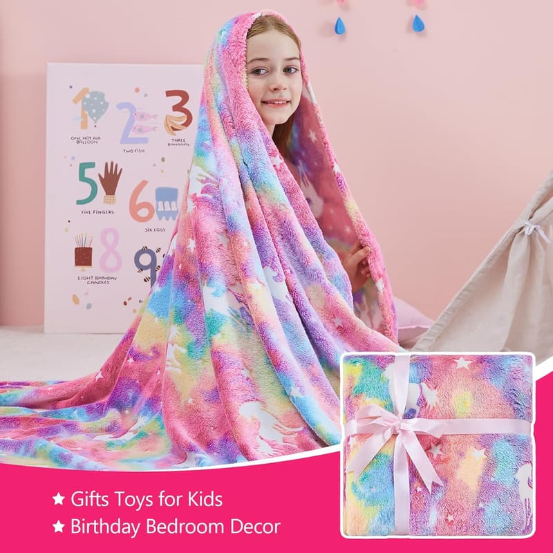 Unicorn Glow-in-the-Dark Blanket for Kids' Birthdays