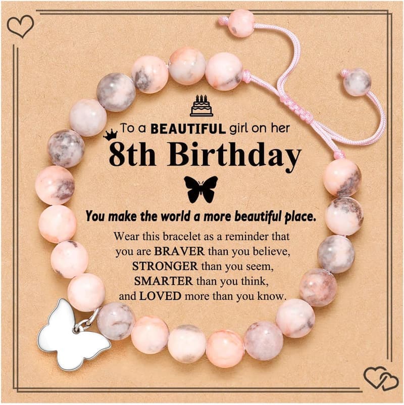 Birthday Butterfly Bracelet for Girls, Natural Stone Gift