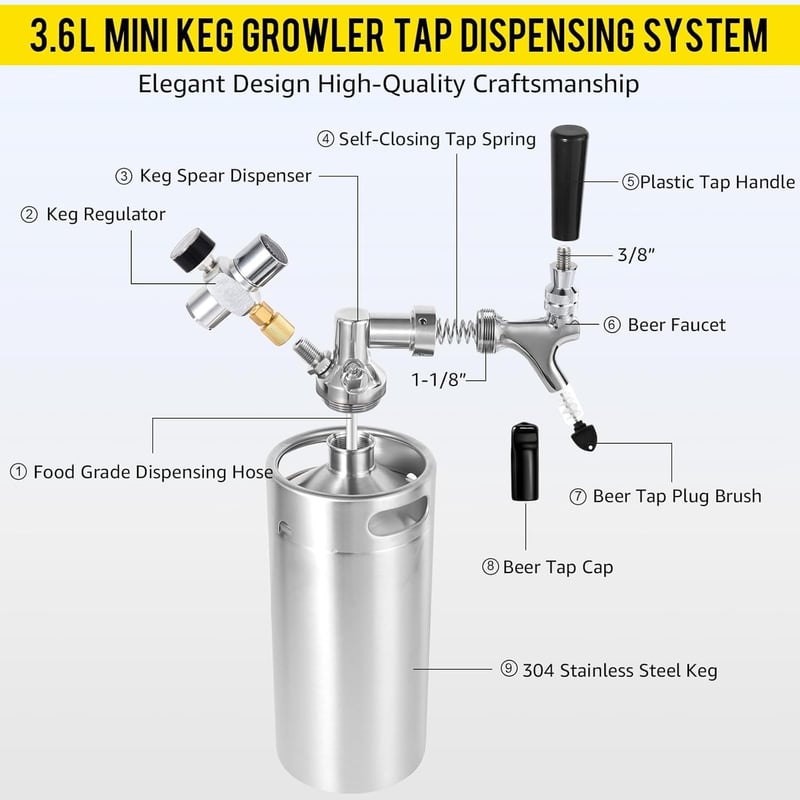 Portable Mini Keg Beer Dispenser with CO2 Regulator - 128oz
