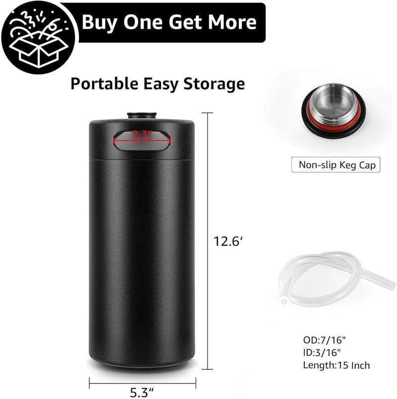 304 Stainless Steel Mini Keg Growler - 128 oz, Matte Black