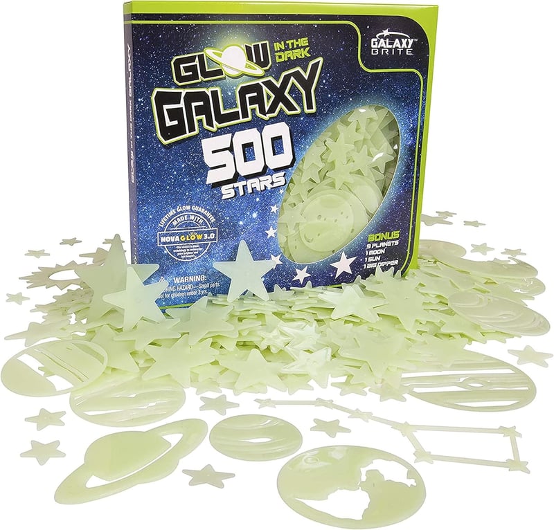 Glow-in-the-Dark Ceiling Stars Set with 500 Pieces, Includes Planets & Constellations