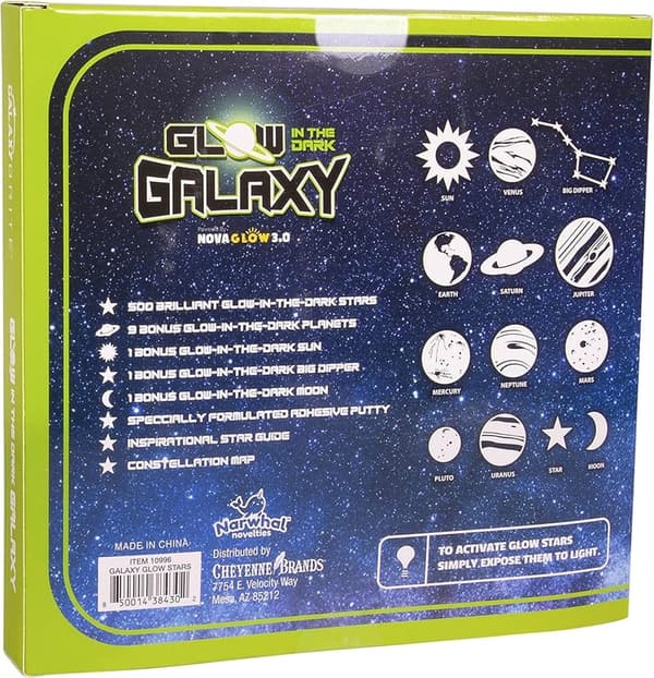 Glow-in-the-Dark Ceiling Stars Set with 500 Pieces, Includes Planets & Constellations