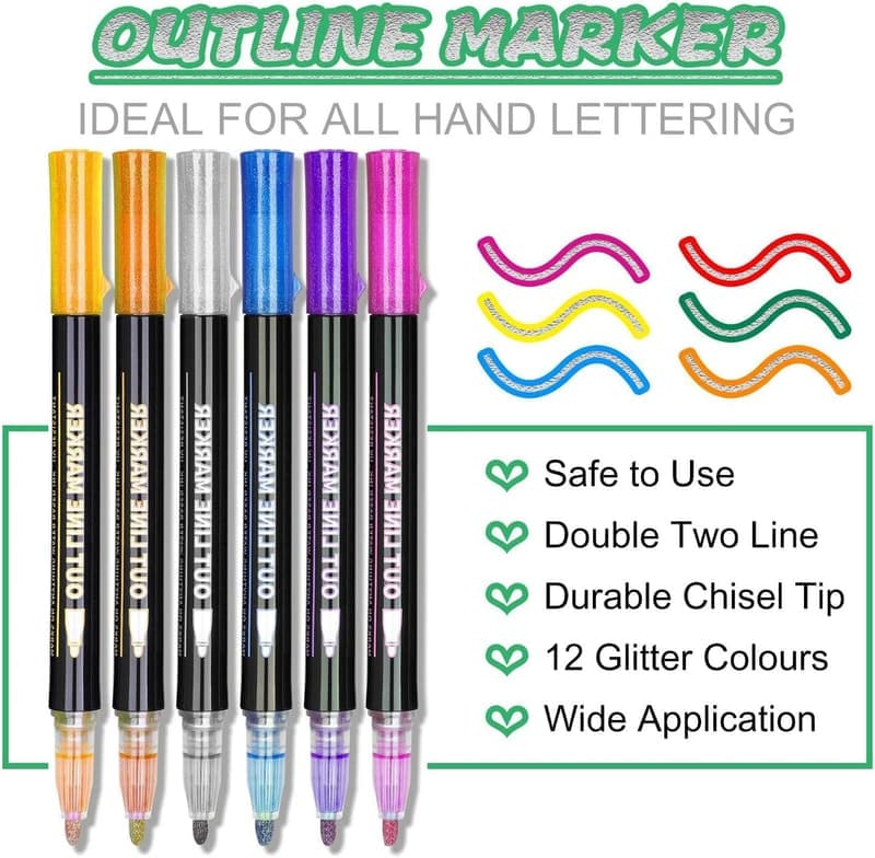 Trendy Glitter Markers Set for Teen Girls, 12 Colors