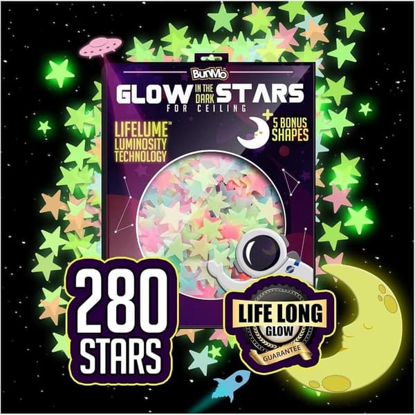 Glow in The Dark Ceiling Stars - 280pc Longlasting Wall Stickers