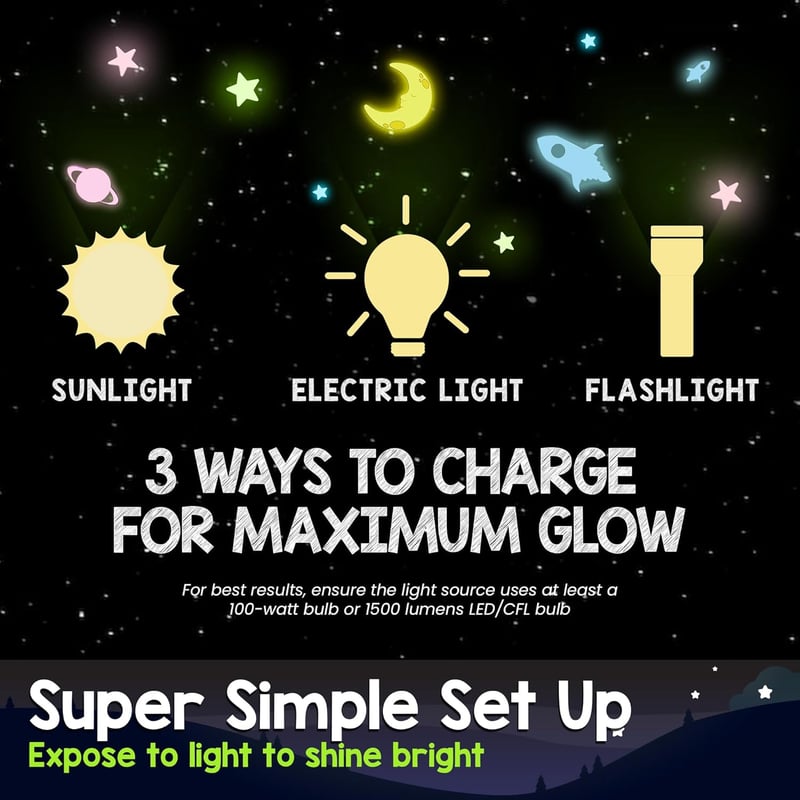 Glow in The Dark Ceiling Stars - 280pc Longlasting Wall Stickers