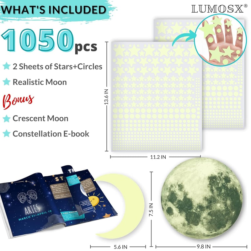 Glow-in-the-Dark Ceiling Stars Set for Kids' Room Decor