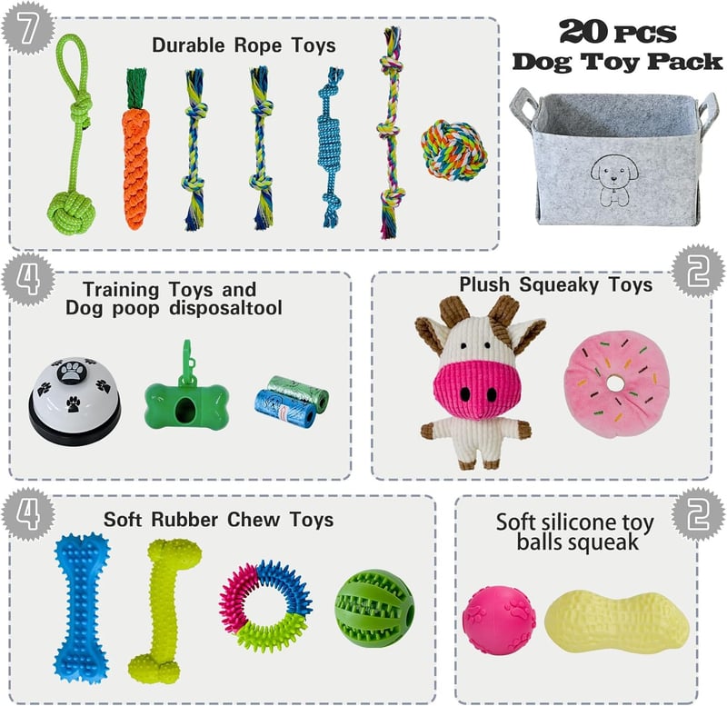 20-Piece Teething Chew Toy Set for Small to Medium Dogs
