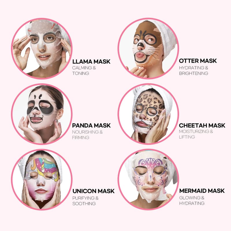 Korean Spa Animal Character Sheet Masks | Assorted 6 Pack