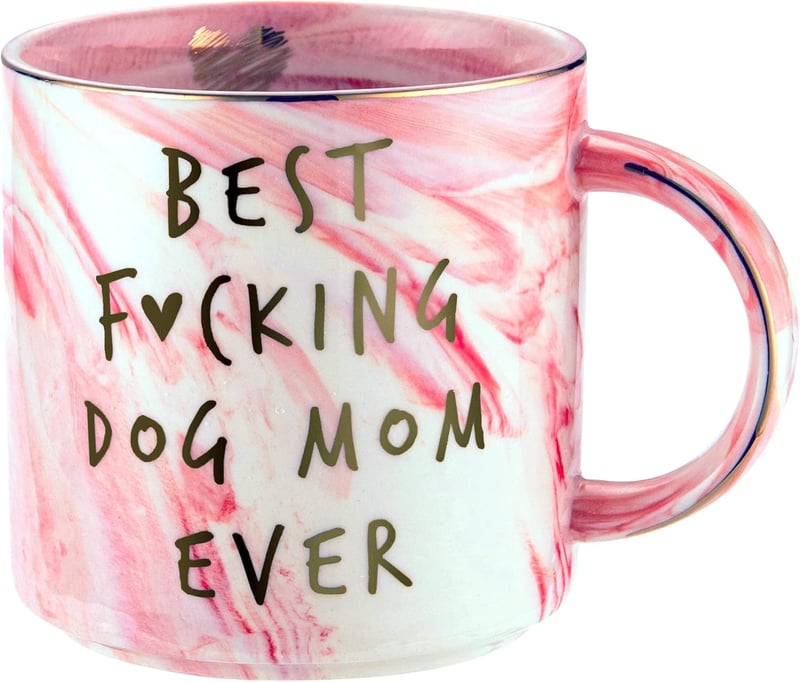 Funny Birthday Mug for Dog Moms - Cute Pink Marble, 11.5oz