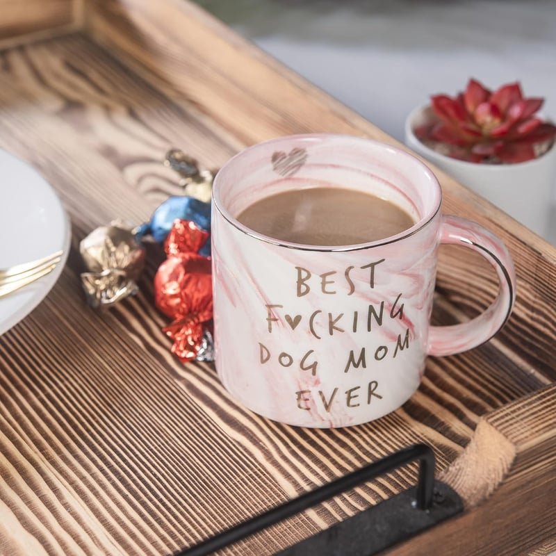 Funny Birthday Mug for Dog Moms - Cute Pink Marble, 11.5oz