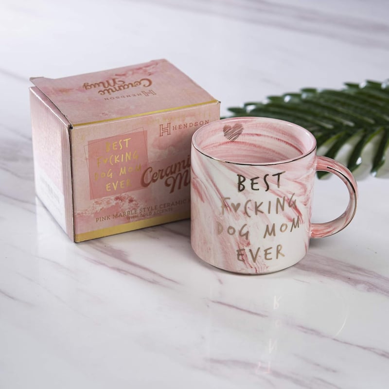 Funny Birthday Mug for Dog Moms - Cute Pink Marble, 11.5oz