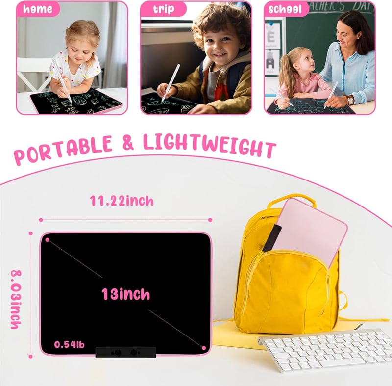 Educational 13-Inch LCD Doodle Tablet for Kids - Pink